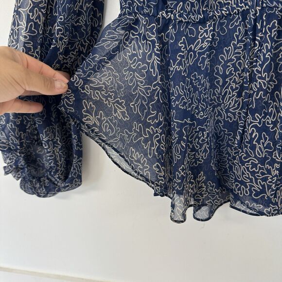 Ted Baker Mildred Blouse Balloon Sleeve Navy Beige Peasant Sheer Top Size 2 US 6 - Picture 8 of 14